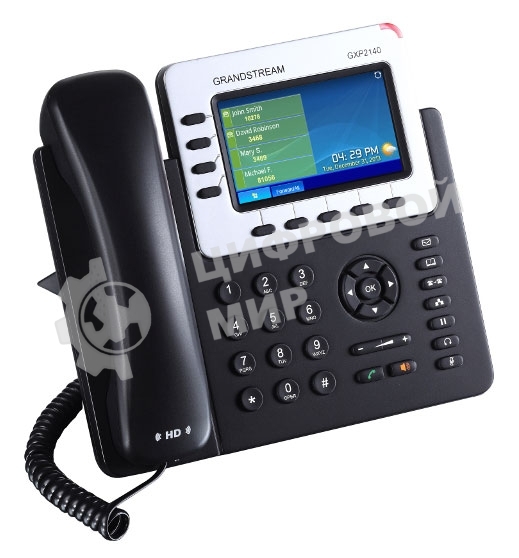 Телефон Grandstream GXP-2140, VoIP 2 Порта Ethernet 10/100/1000, 4 SIP линий, цветной TFT дисплей 480x272, HD Audio