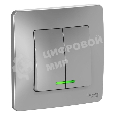 Выключатель 2-кл. СП Blanca (сх.5) 10А 250 В с подсветкой алюм. SchE BLNVS010513