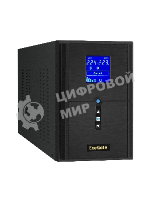 Источник бесперебойного питания (инвертор, синус, для котла) ExeGate SineTower SN-2000.LCD.AVR.3SH.1C13.RJ.USB 2000VA/1600W, чистая синусоида, LCD дисплей, AVR, 3*Schuko+1*C13, RJ45/11, USB, линейно-интерактивный, черный