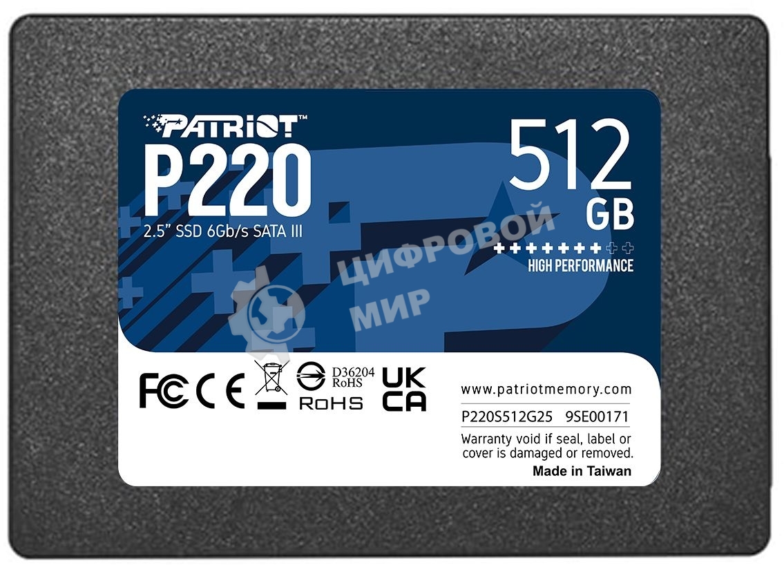 Накопитель SSD Patriot P220, 512Gb, SATA III, 2.5