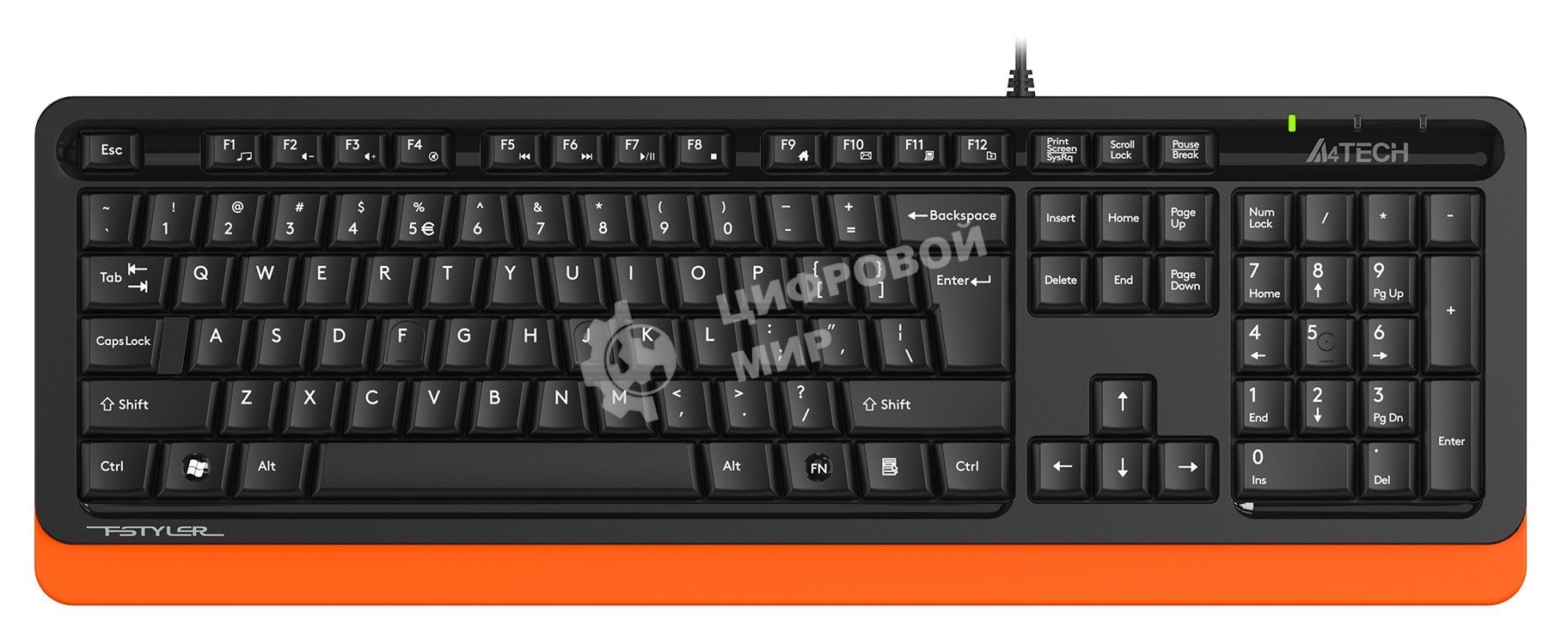 Клавиатура проводная A4Tech Fstyler FKS10, USB, черный/оранжевый
