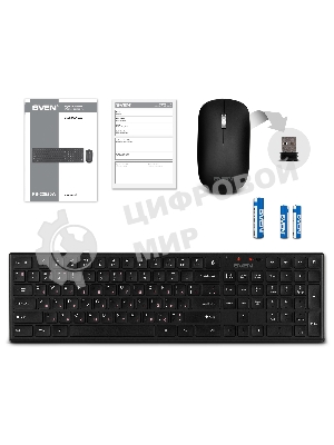 Комплект беспроводной SVEN ножничная клавиатура + мышь KB-C2550W черный (109 кл.,12Fn, 1000DPI, 2+1 кл.)