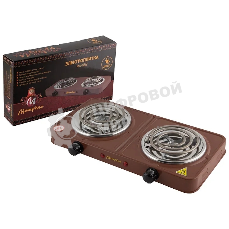 Плита настольная электрическая Матрена МА-062, коричневый, ТЭН, 2 конф.