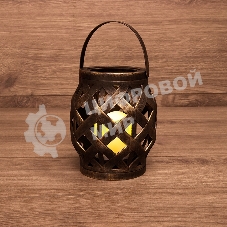 Декоративный фонарь со свечкой, плетеный корпус, бронза, размер 14х14х16,5 см, цвет теплый белый