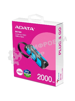 Внешний SSD ADATA SC740, 2TB, USB 3.2 Gen 2 Type-C, R/W 1050/1000, синий