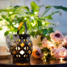 Декоративный фонарь со свечкой, плетеный корпус, бронза, размер 14х14х16,5 см, цвет теплый белый