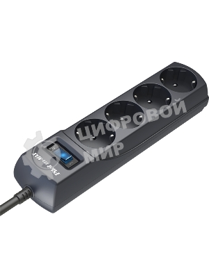 Сетевой фильтр ZIS (Pilot) m Max 4 розетки (евро с заземлением), 15А/3.3 кВа, автомат, 1.8 м, серый графит Surge protector Pilot m Max 4 euro outlets, 15А/3.3кВа, 1.8m