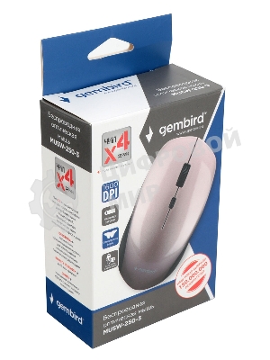 Мышь беспроводная Gembird MUSW-250-3 розовый, 1600 dpi, радиоканал, USB, кнопки - 4