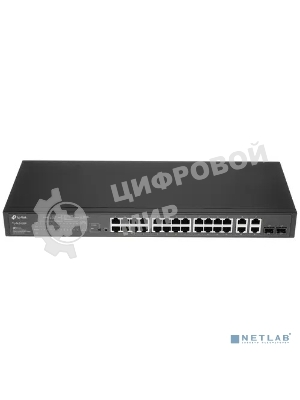 Коммутатор сетевой JetStream 24-port 10/100Mbps + 4-port Gigabit L2 Smart Switch with 24-port PoE+, PoE budget up to 250W, support PoE power management, with abundant L2 features,1U rack mountable, full managed via web UI/CLI/SSH/Telnet/SNMP
