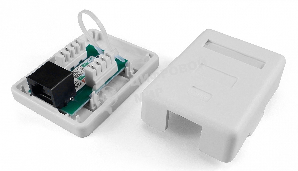 Розетка компьютерная Hyperline SB1-1-8P8C-C5e-WH RJ-45(8P8C), категория 5e, одинарная, внешняя, Dual IDC