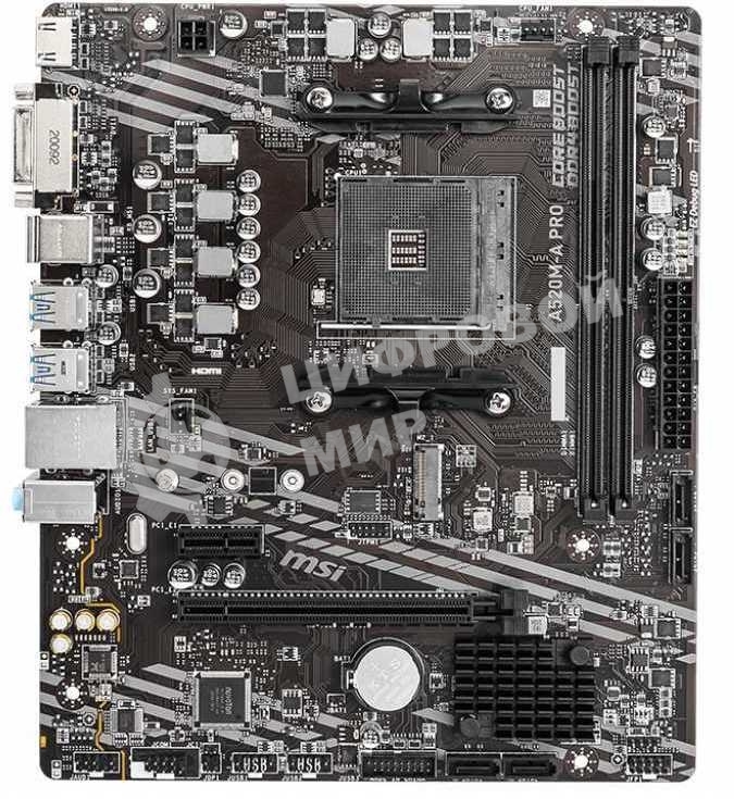 Материнская плата MSI A520M-A PRO, AM4, AMD A520, 2xDDR4, 4xSATA, 1xM.2, 1xPCIe 3.0 x16, 1xDVI-D, 1xHDMI, 1x 1Gb LAN, 2xUSB 2.0, 4xUSB 3.2 Gen 1, 3x3.5 мм, 7.1, mATX
