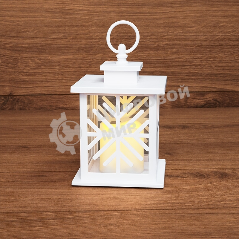 Декоративный фонарь Neon-night со свечкой, белый корпус со снежинкой, размер 12х12х18 см, цвет теплый белый