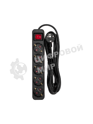 Удлинитель STANDARD 5 гнезд, 5м, 3х1,0мм², с/з, с выключателем, черный REXANT