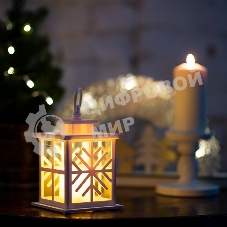 Декоративный фонарь Neon-night со свечкой, белый корпус со снежинкой, размер 12х12х18 см, цвет теплый белый