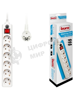 Сетевой фильтр Buro 600SH-5-W 5 м, 6 розеток, белый, коробка