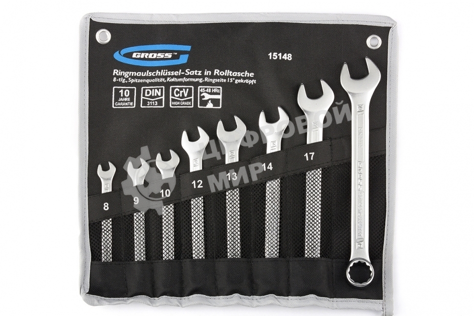 Набор комбинированных ключей Gross 15148 (8 - 19 мм) 8 шт.