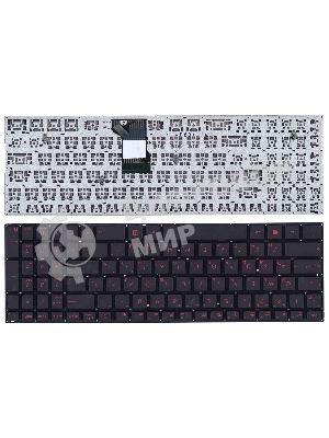 Клавиатура для ноутбука Asus N541, N501 черная, шрифт красный, с подсветкой