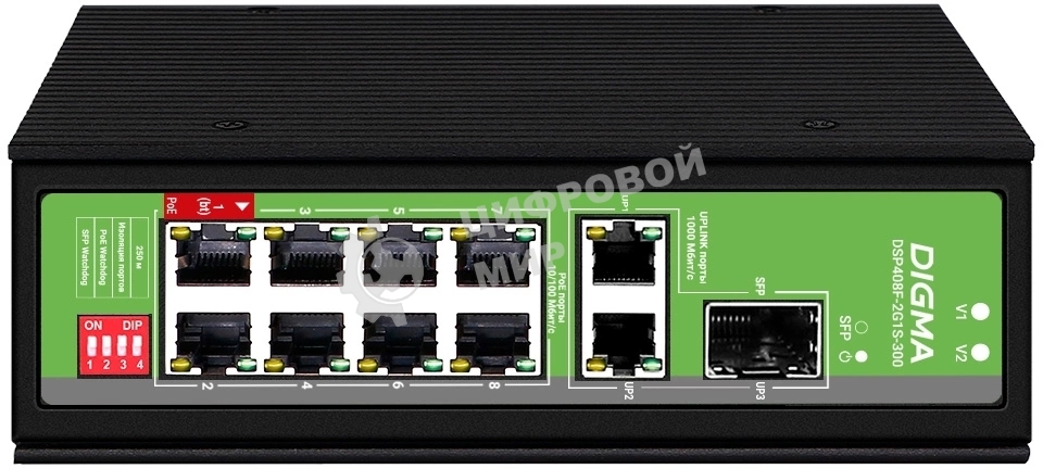 Коммутатор Digma DSP408F-2G1S-300 (L2) 8x100 Мбит/с 2x1 Гбит/с 1SFP 8PoE 8PoE+ 1PoE++ 300W неуправляемый