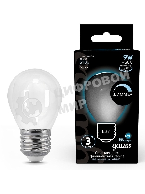 Лампа светодиодная Gauss Filament 105202209-D 9Вт цок.: E27 шар 220B 4100K св. свеч. белый нейт. (упак.: 10 шт)