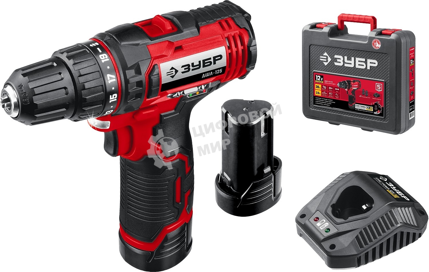 Дрель-шуруповерт Зубр ДШЛ-125-22, 12 В, 2 Ач, 30 Нм, щеточный