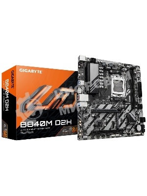 Материнская плата Gigabyte B840M D2H (V1.2), AM5, AMD B840, 2xDDR5, 4xSATA, 2xM.2, 1xPCIe 4.0 x16, 1xPCIe 3.0 x4, 1xHDMI, 1x2.5Gb LAN, 2xUSB-A 5Gbps, 8xUSB-A 2.0, 3x3.5 мм, 7.1, mATX