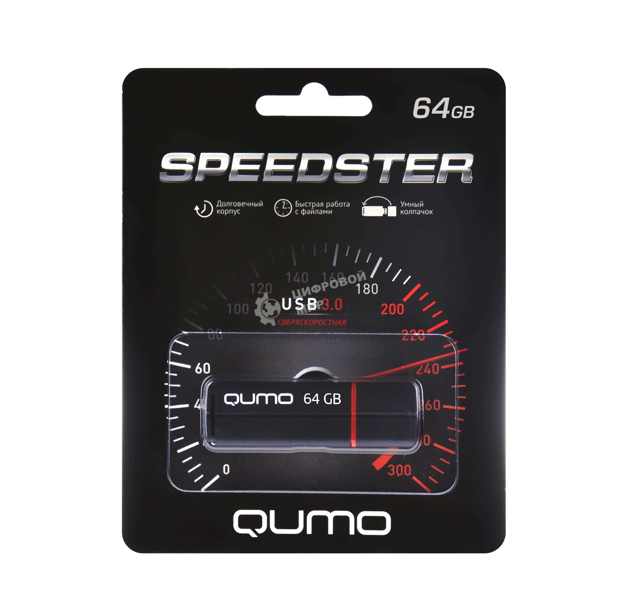 Флешка USB 3.0 QUMO 64Gb, Speedster черный