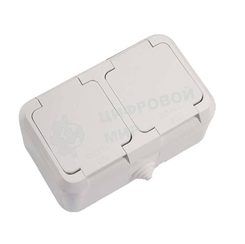 Розетка 2-м Makel ОП 16А IP44 с заземл. п/герм. белый