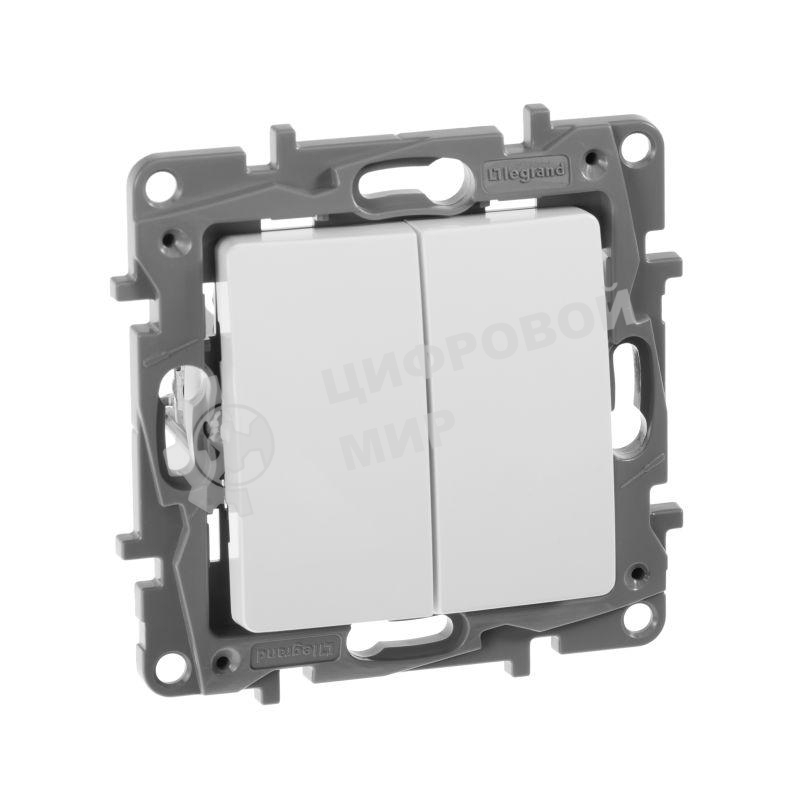 Выключатель двухклавишный 10AX винтовые зажимы ETIKA, белый