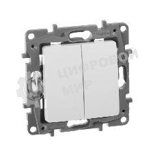 Выключатель двухклавишный 10AX винтовые зажимы ETIKA, белый