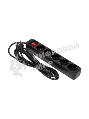 Удлинитель STANDARD 5 гнезд, 3м, 3х1,0мм², с/з, с выключателем, черный REXANT