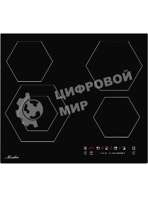 Встраиваемые электрические панели Monsher MHE 6012 Независимая стеклокерамическая варочная панель,Ширина 60 см, 4 зоны ускоренного нагрева,Электронное сенсорное управление,5 цифровых дисплеев, 9 уровней мощности, 1 двойная зона нагрева, таймер, индикаторы остаточного тепла