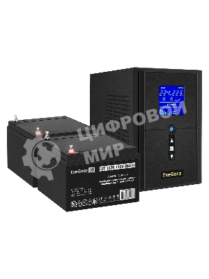 Комплект источника бесперебойного питания Exegate EX295988RUS + батарея 26Aч EX282970RUS 2шт (инвертор, синус, для котла) ExeGate SineTower SZ-1500.LCD.AVR.2SH.1C13.USB <1500VA/1200W, чистый синусоида, LCD дисплей, AVR, 2*Schuko+1*C13, USB, линейно-интерактивный, черный> + батарея ExeGate DT 1226 (12В, 26А·ч) 2шт