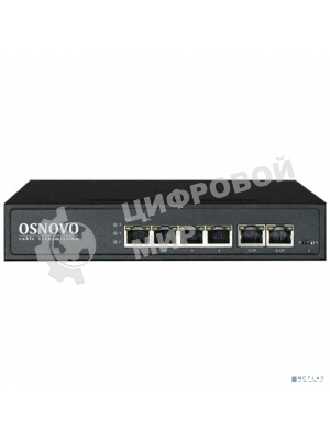 Коммутатор Osnovo SW-20600(80W) PoE коммутатор 6 портов, 4 PoE порта 10/100 Base-T, 2*10/100 Base-T Uplink, до 30W на порт, суммарно до 80W