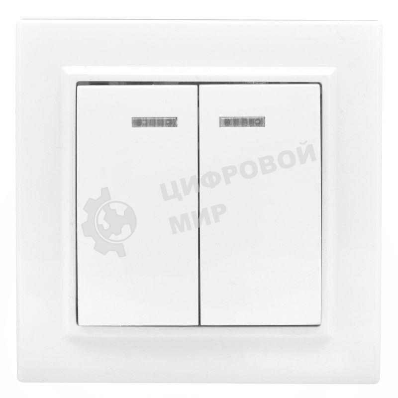 Выключатель 2-клавишный СП с индикатором,10А, белый EKF Basic Минск