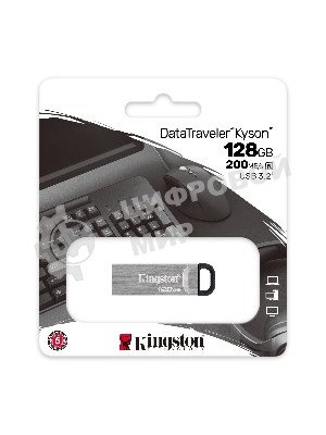 Флешка USB Kingston DataTraveler KYSON (DTKN/128 Gb), 128Gb, USB 3.2 Gen 1, R/W 200/60, серебристый/черный