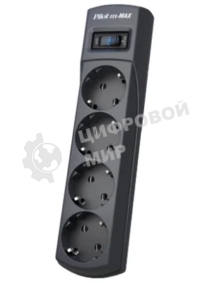 Сетевой фильтр ZIS Pilot m Max 4 розетки (евро с заземлением), 15А/3.3кВа, автомат, 3 м, черный Surge protector Pilot m Max 4 euro outlets, 15А/3.3кВа, 3m, black