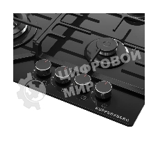 Варочная панель Kuppersberg FG 66 B газ, High-Tech, 59 см, автоматический электроподжиг, газ-контроль, форсунки под сжиженый газ, SABAF конфорки, чугунные решетки, цвет черный, цвет фурнитуры черный