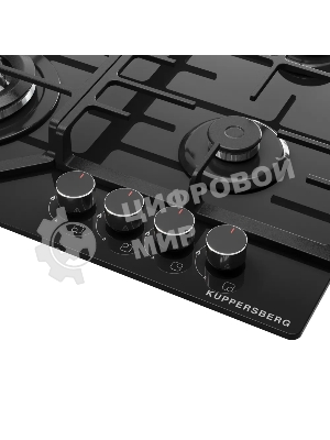 Варочная панель Kuppersberg FG 66 B газ, High-Tech, 59 см, автоматический электроподжиг, газ-контроль, форсунки под сжиженый газ, SABAF конфорки, чугунные решетки, цвет черный, цвет фурнитуры черный