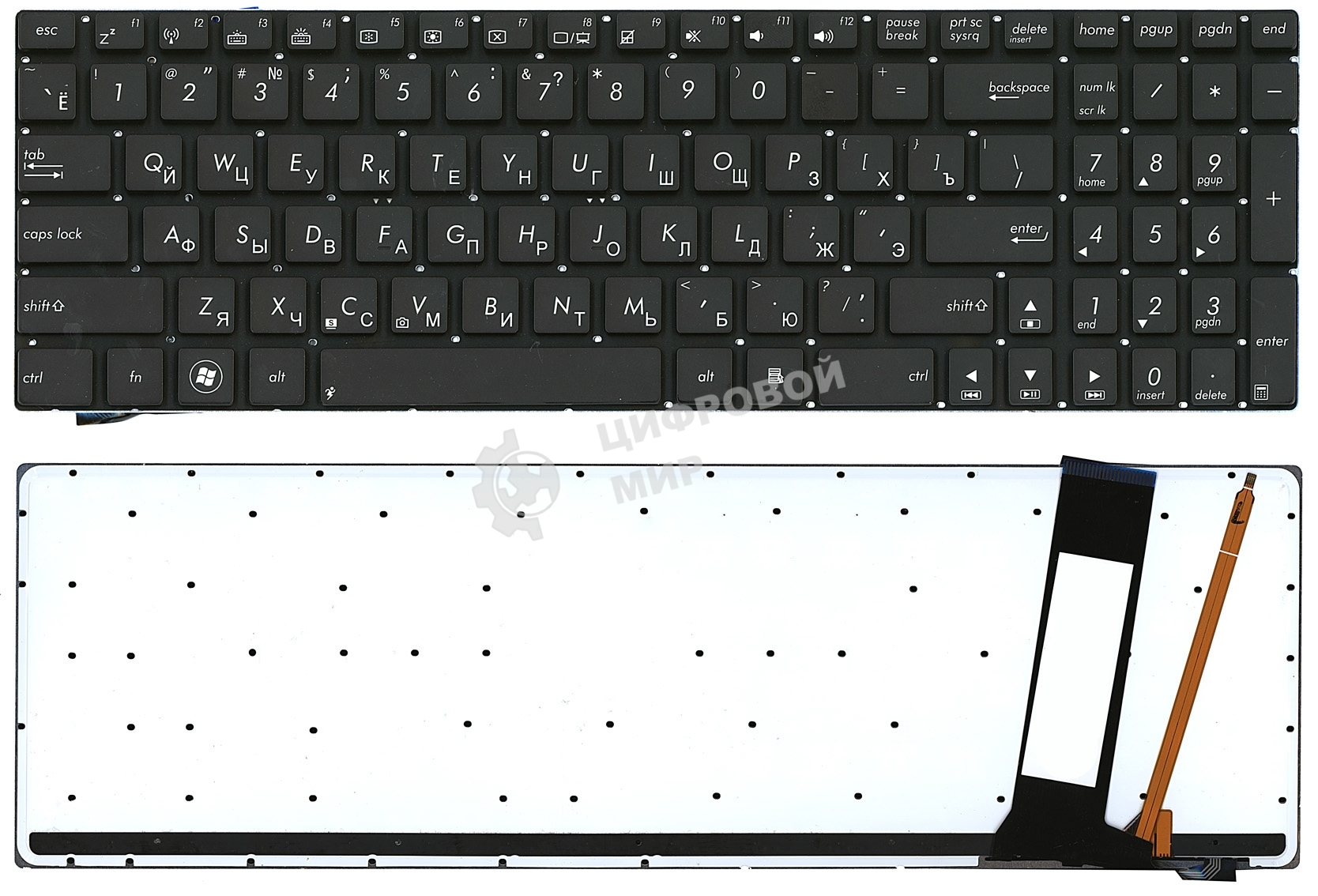 Клавиатура для ноутбука Asus N56 N56V черная с белой подсветкой