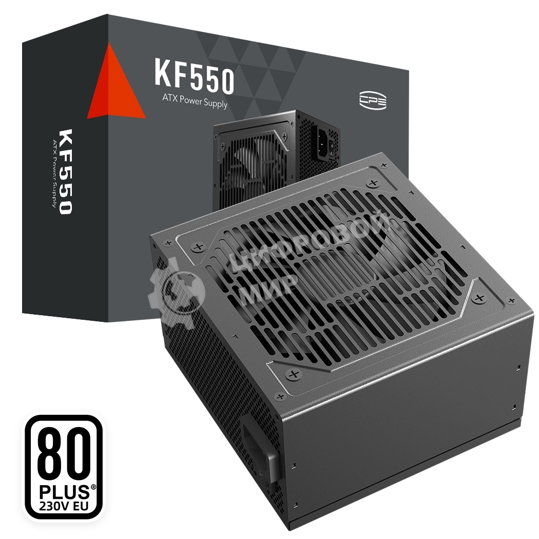 Блок питания PCCOOLER, 550W 80+ белый (ATX, ATX 2.4, Non-modular, 1x24(20+4)pin 550мм, 1xCPU*2 8(4+4)pin 610+150мм, 1xPCIe*2 8(6+2)pin 510+150мм, 2xSATA*3+MOLEX4pin*1 450+150+150+150мм, Active, 120x120мм, 140x150x86мм, APFC, OVP, SCP, OPP (140-160%, 2ms delay))