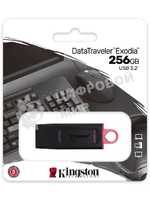 Флешка USB Kingston DataTraveler Exodia (DTX/256GB), 256Gb, USB 3.2 Gen 1, R/W 200/60, черный/розовый