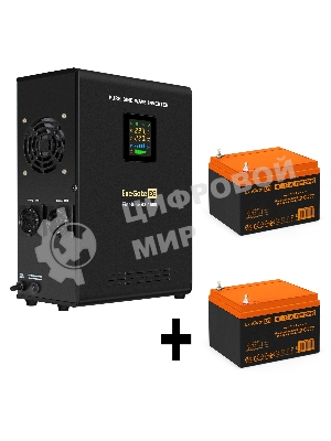 Комплект Источник бесперебойного питания EX295998RUS + батарея 26Aч EX285663RUS 2шт (инвертор, синус, для котла, настенный) ExeGate FineSine SX-1500.LCD.AVR.2SH <1500VA/1050W, чистая синусоида, цветной LCD-дисплей, AVR, 2*Schuko, линейно-интерактивный, крепление настенное/универсальное, черный> + батарея ExeGate HRL 12-26 (12В, 26А·ч) 2шт