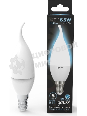 Лампа светодиодная Gauss Tailed 6.5Вт свеча 4100К белый E14 550лм 150-265В