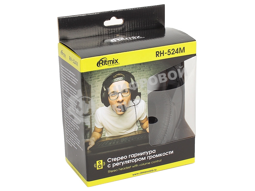 Наушники Ritmix RH-524M Диам дин:40 мм,Частот хар-ка:20-20 КГц,Сопр:32 Ом,Чувст:105 дБ+/-3дБ,Чувст мик:-58дБ+/-3дБ,Разъем:3,5мм+3,5мм,кабель 2 м+/-0,3м,в комплекте рег громк