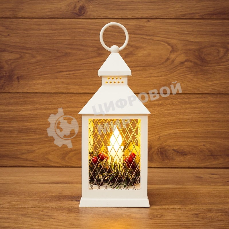 Декоративный фонарь со свечкой, белый корпус, размер 10.5х10.5х24 см, цвет ТЕПЛЫЙ БЕЛЫЙ