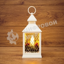 Декоративный фонарь со свечкой, белый корпус, размер 10.5х10.5х24 см, цвет ТЕПЛЫЙ БЕЛЫЙ