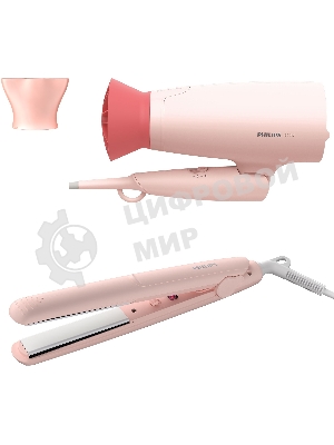 Набор для укладки волос Фен Philips BHP398/00 розовый, 1600 Вт, компактный + выпрямитель