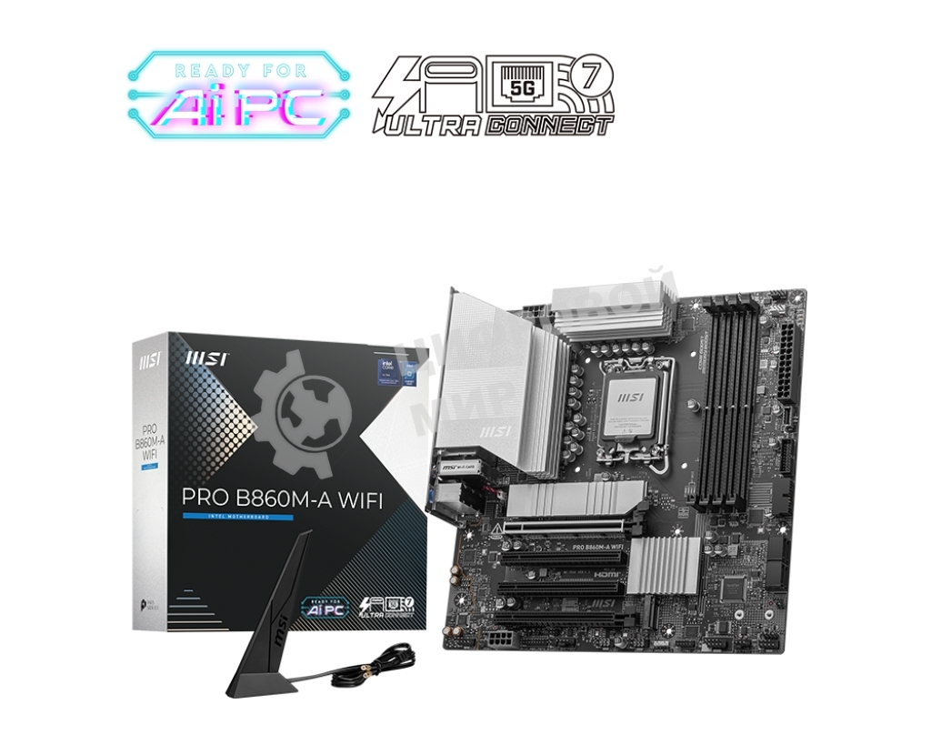 Материнская плата MSI PRO B860M-A WIFI, LGA 1851, Intel B860, 4xDDR5, 4xSATA, 3xM.2, 1xPCIe 5.0 x16, 1xPCIe 4.0 x16, 1xPCIe 4.0 x16, 1xHDMI, 1xDP, 1xUSB-C, 1x 5Gb LAN, 4xUSB-A 3.2 Gen 2, 2xUSB-A 2.0, 7.1, 1x3.5 мм, 1xUSB 3.2 Gen 2 Type-C, Wi-Fi 6, mATX