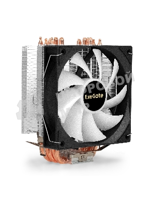 Кулер ExeGate Wizard EXX600-PWM.ARGb (Al+Cu, 6 тепл.трубки, LGA775/1150/1151/1155/1156/1200/1700/1851/AM2/AM2+/AM3/AM3+/AM4/AM5/FM1/FM2/754/939/940, TDP 180W, Fan 120мм PWM, 800-2400RPM, Hydro bearing, 4pin + 5V 3pin ARGb, 11-24db, 540г, ARGb подсветка, с термопастой, на защелках, Color Box)
