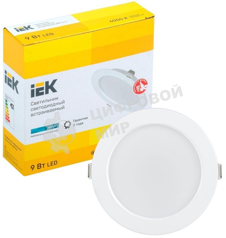 Светильник светодиодный Iek LDVO0-1612-09-4000-K01 ДВО 1612 белый круг 9Вт 4000К IP20 пластик. корпус, диам 118 мм
